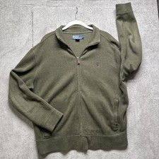 Polo Ralph Lauren Men's Olive Green Full Zip Sweater Mock Neck Cotton Medium