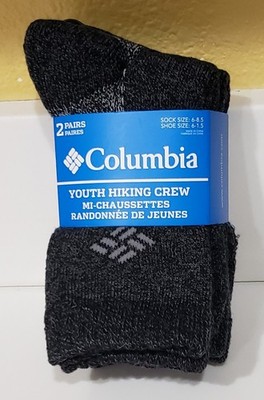 NWT Columbia Charcoal Gray Hiking Crew Socks 2 pk Fits Youth Shoe Size 6-1.5 NEW