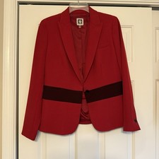 Anne Klein Red Women  s Blazer with Dark red/Brown Strip Band Detail size 6