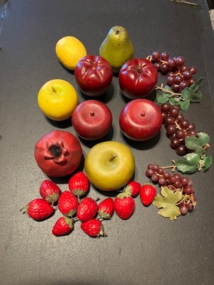Twenty Plus Pieces Vintage Fruit Including Some Hand Carved Wooden Red Apple