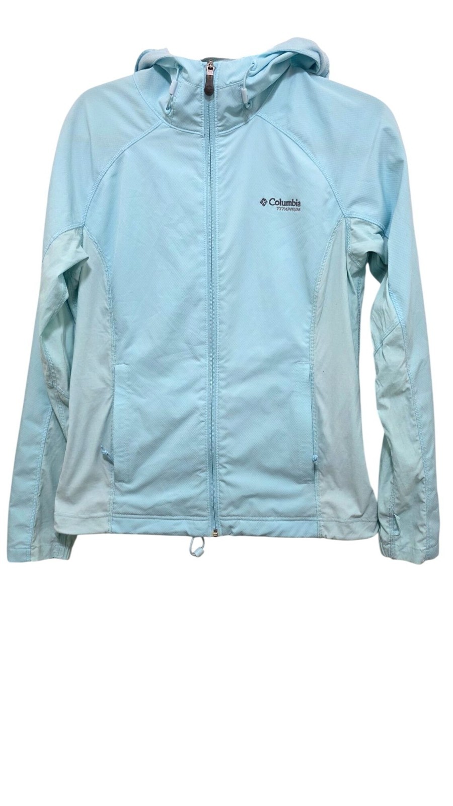Columbia Titanium Women's Light Blue Full-Zip Hooded Jacket Pockets Size M