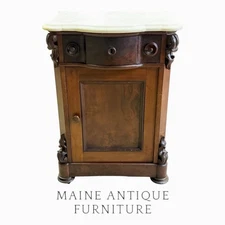 Early Victorian Walnut & Mahogany Marble-Top Half Commode #22509