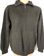 Eddie Bauer Sweater Men  s Size Large 1/4 Zip Olive Green Ribbed Cotton