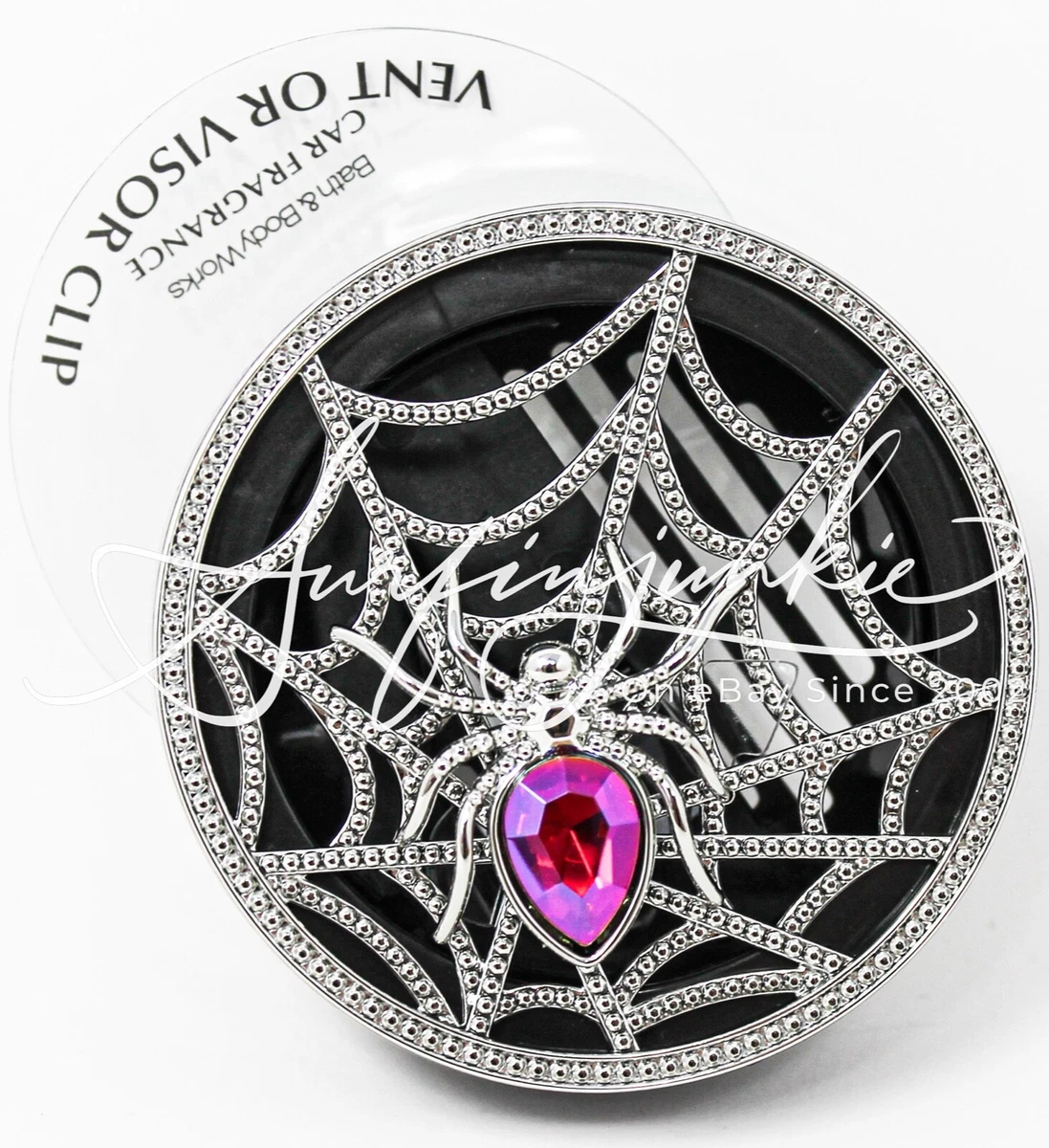 Bath Body Works Scentportable Holder Car Visor Vent Clip Spider Web Pink Jewel