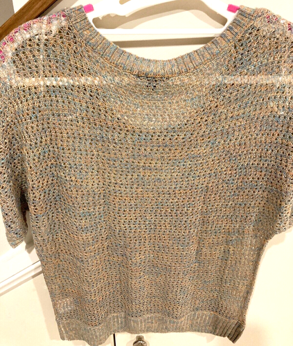 Katies Open Knit Top, size S, tan with coloured fleck, short sleeve, acrylic - Picture 4 of 4