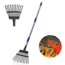 Garden Rake Metal Yard Leaf Rakes 78" Length 8.5 Inch Wide Adjustable 11 Tines