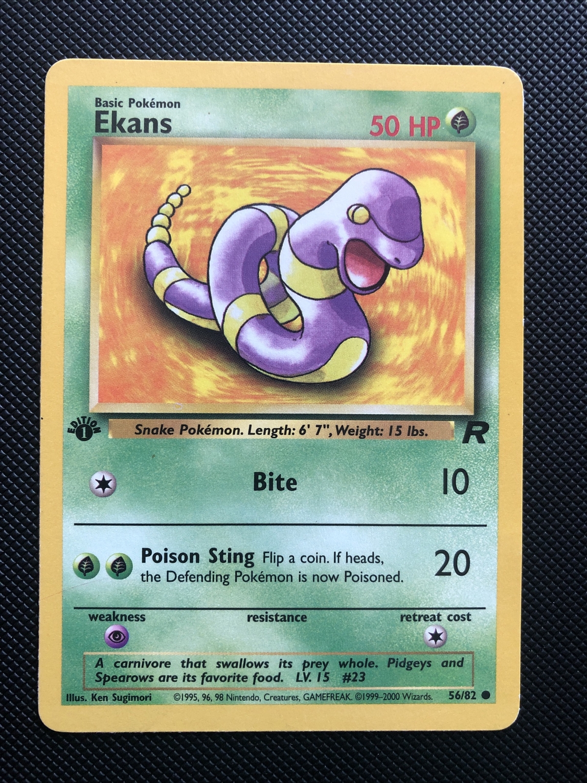 1st Edition Ekans 56/82 - Team Rocket Pokemon Card - Near Mint