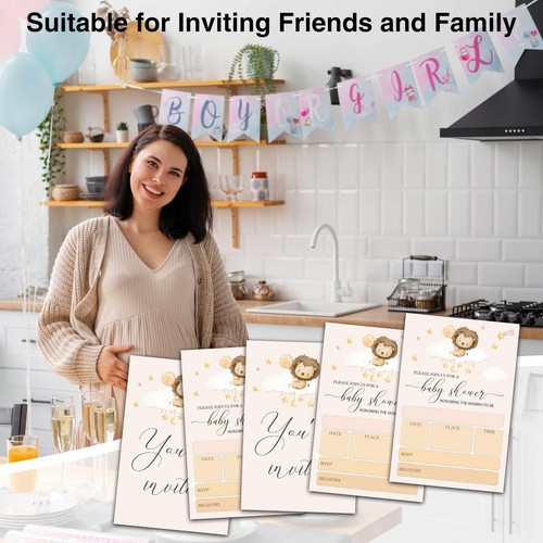 Baby Shower Invitations 4" x 6" Lion Baby Shower Invites with Envelopes Over ... - Picture 5 of 5