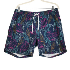 Bonobos Swim Trunks Men Size L Blue Pull On Birds Tropical Pockets Board Shorts