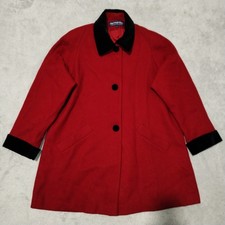 Vintage Herman Kay Coat Women L Red Black Wool Pocket Velvet Padded Lined Collar