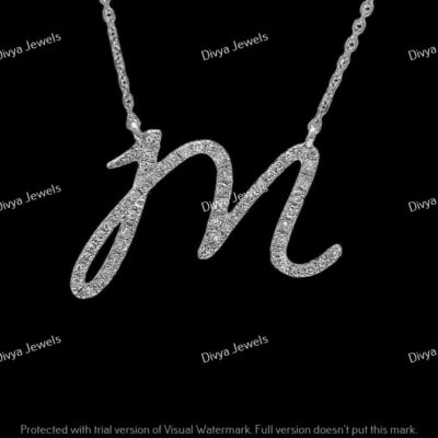 925 Sterling Silver 0.20 CT Round Cut Moissanite Initial Letter ''M'' Name Pendant
