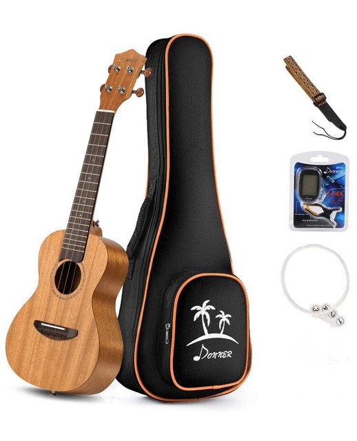 Donner Mahogany Concert Ukulele with Strap, DUC1, 23 Inch, Tuner
