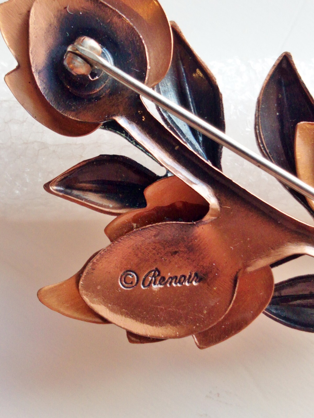 RENOIR Solid Copper Leaf Brooch Pin 1950's Signed… - image 3