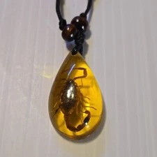 (AMBER) ACRYLIC SCORPION Pendant Charm Adjustable Rope Necklace (#1)