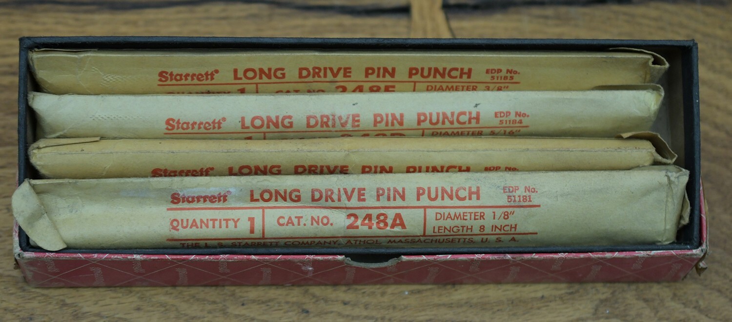 5Piece Starrett S248 Steel Drive Pin Punch Set in Sleeves & Factory