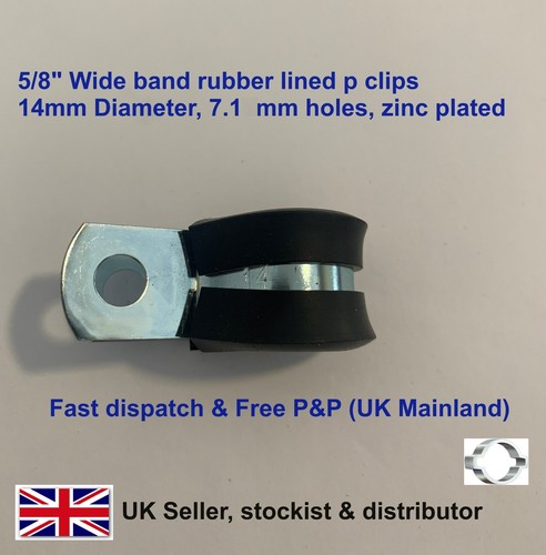5/8" Wide band, rubber lined p clips, zinc, 14mm diam, holes 9/32" (7.15mm) - Picture 6 of 12