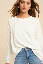 SOFT White Raglan Long Sleeve Top w Inset Lace Sizes S - M