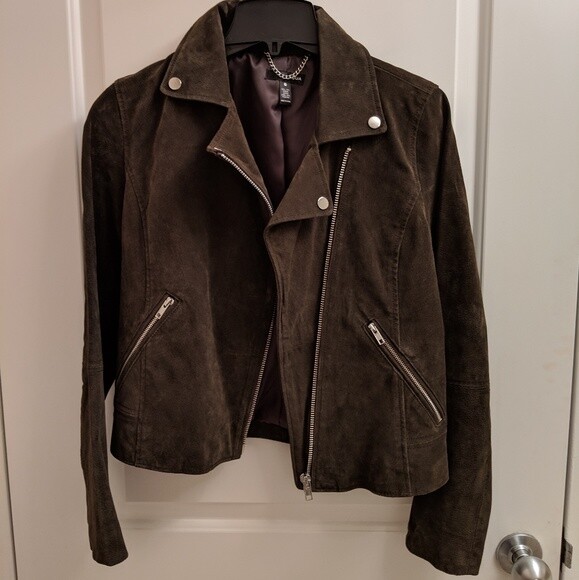 New Women's Dark Green Leather Suede Jacket by Aqua Size M | eBay