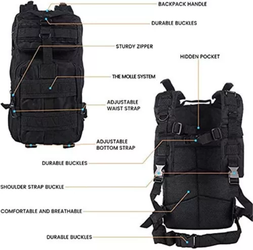 30L Military Tactical Backpack Rucksack Hiking Camping Outdoor Army Trekking Bag - Picture 5 of 33