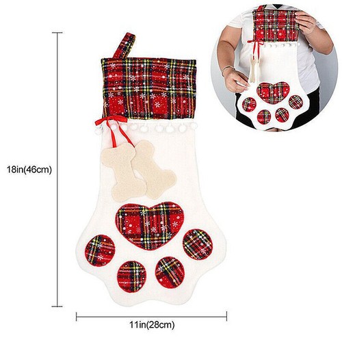 Christmas Gift Bags Pet Dog Cat Paw Stocking Socks Plaid Xmas Tree Ornaments UK - Picture 5 of 5