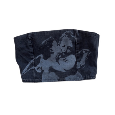 RARE sold out Ksubi High Lovers black Denim Graphic Print Bustier Top sz xs