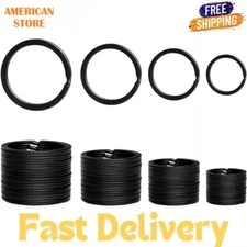 40 Pack Key Ring Keychain Mix 4 Sizes Black Metal Flat Split Key Chains Rings..