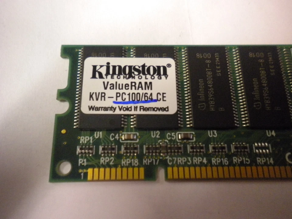 KINGSTON KVR100X64C2/64 PC100 64MB 8MX64 100MHz Non-ECC CL2 Memory - Image 2 of 3