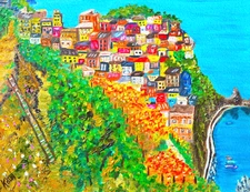 Cinque Terre Italy impressionist style from my painting ACEO 2.5x3.5 miniature