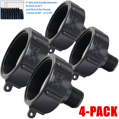 4PCS 275 330 G IBC Tote Adapter 2 NPT (NPS) Fine Thread x3/4 Male Garden Hose US