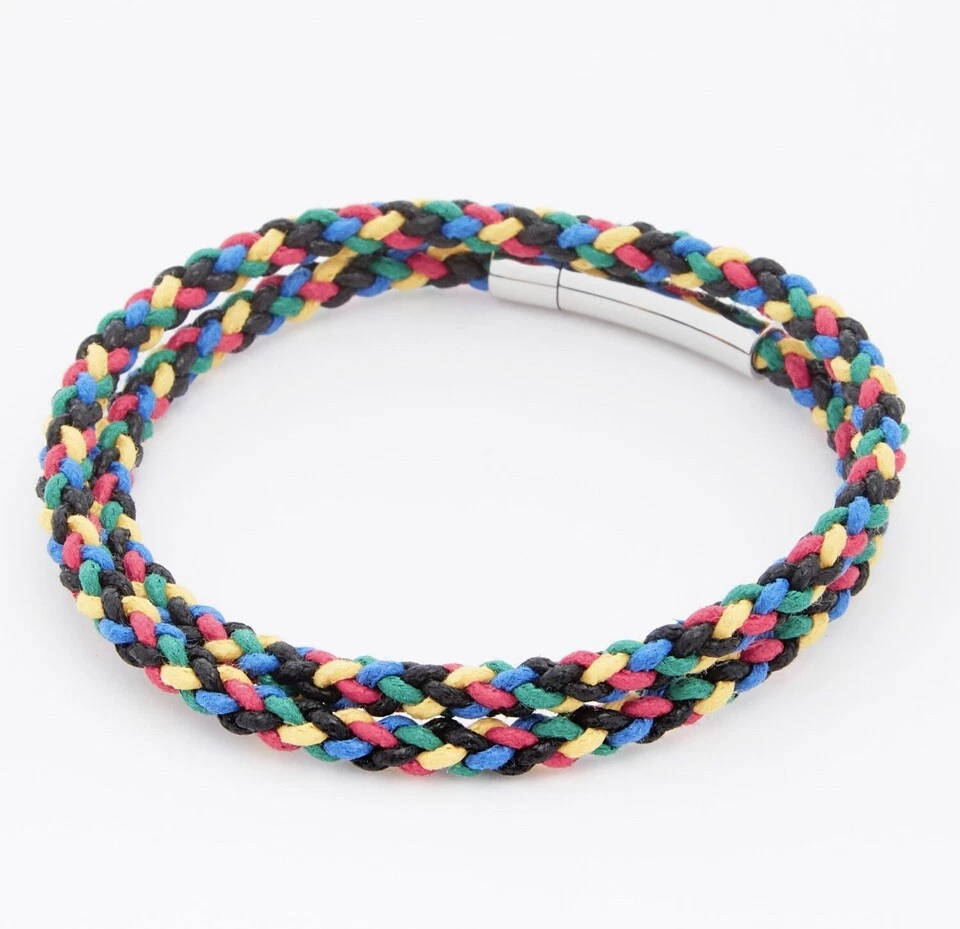 TATEOSSIAN LONDON Multi ColoUr Bracelet w Braided Leather Steel Logo RRP 179