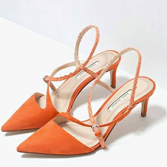 ZARA Suede Leather Mid Heel Strap Shoes Pointed Toe Pumps ZARA Suede Leather Mid Heel Strap Shoes Pointed Toe Pumps