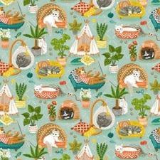 Animal Fabric Resting Cats Furniture Blue Timeless Treasures YARD