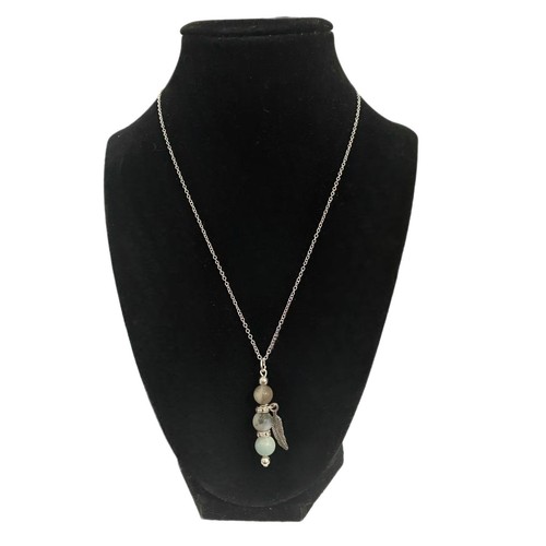 Amazonite Gemstone Stack Pendant Necklace 925 Sterling Silver Plated Chain Boho - Picture 2 of 5