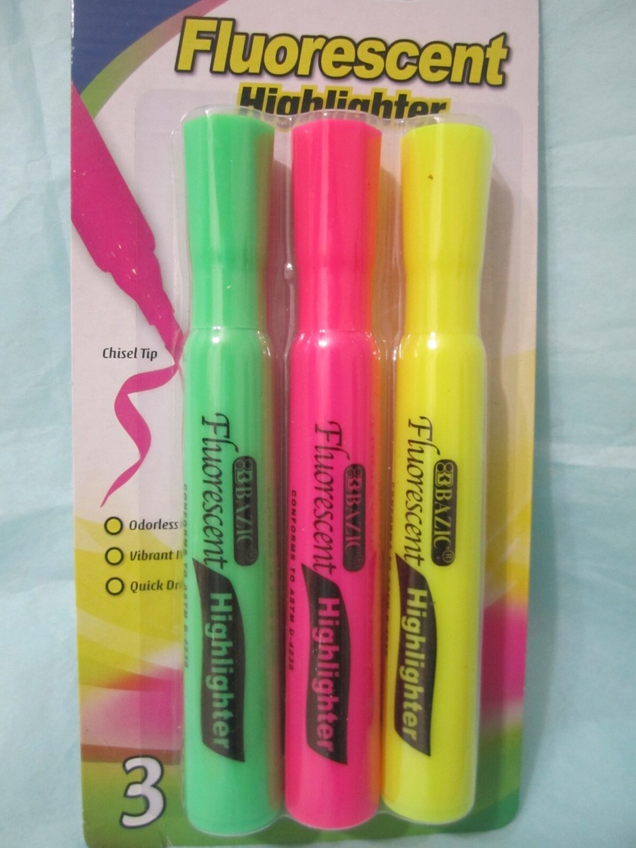 Bazic Fluorescent Highlighters Chisel Tip Quick Dry 3 PCS | eBay