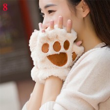 Damen Vlies Bear's Klaue Handschuh Mädchen Fäustling Halbe Finger Süß Geschenk