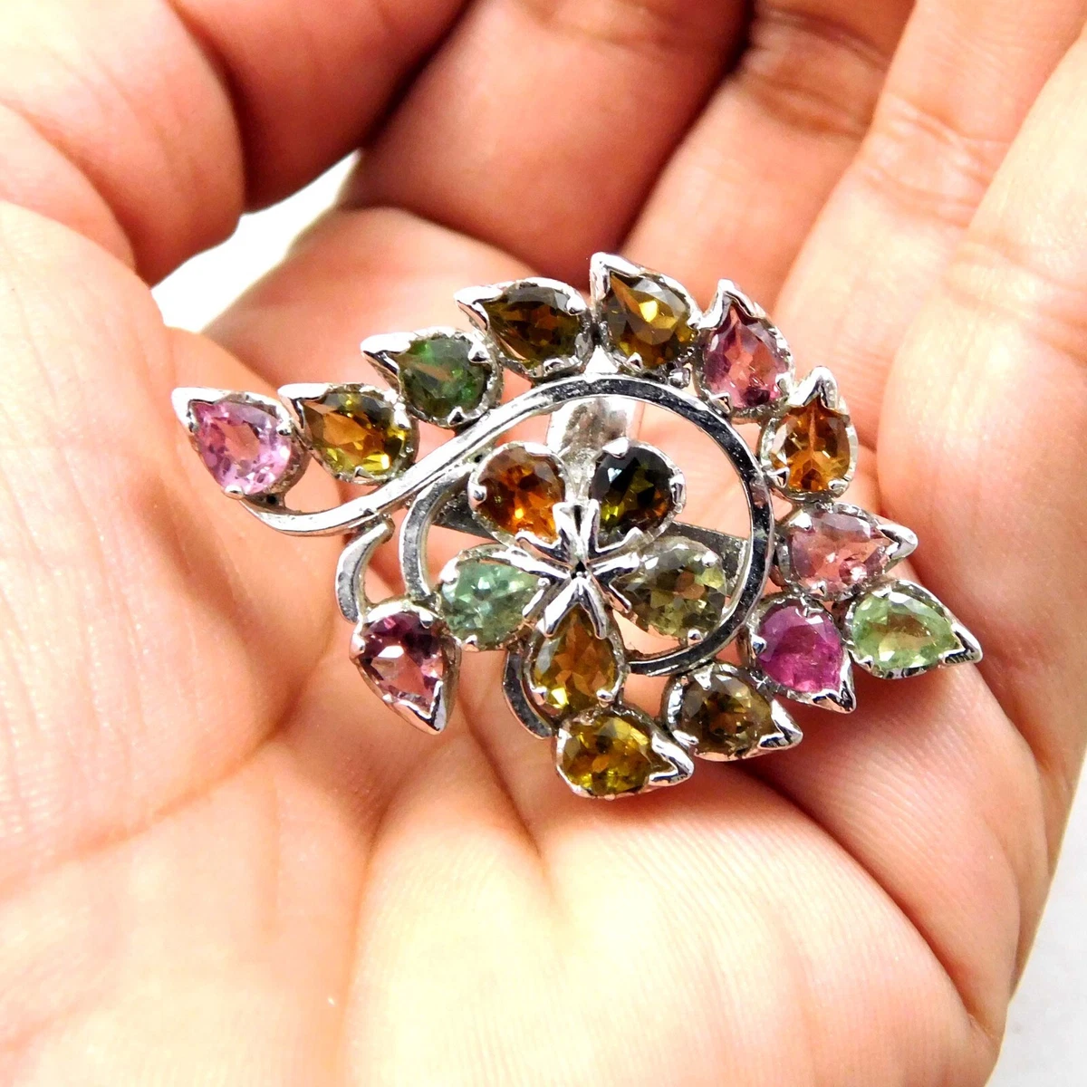 78 Cts. Natural Multi Tourmaline Sterling Silver Ring Size-9.50