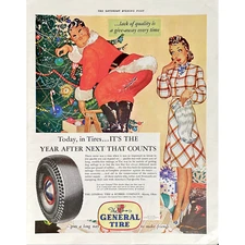 1941 General Tire Vintage Print Ad Christmas Santa Car Tire Memorabilia Ads