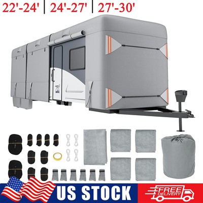 22-30 ft Travel Trailer Cover 4-Ply RV Cover Waterproof Camper Cover with Zipper