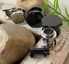 PAIR Hexagon Single Flare Plugs w/ Steel Disc O-Ring Tunnels 316L Surgical Steel