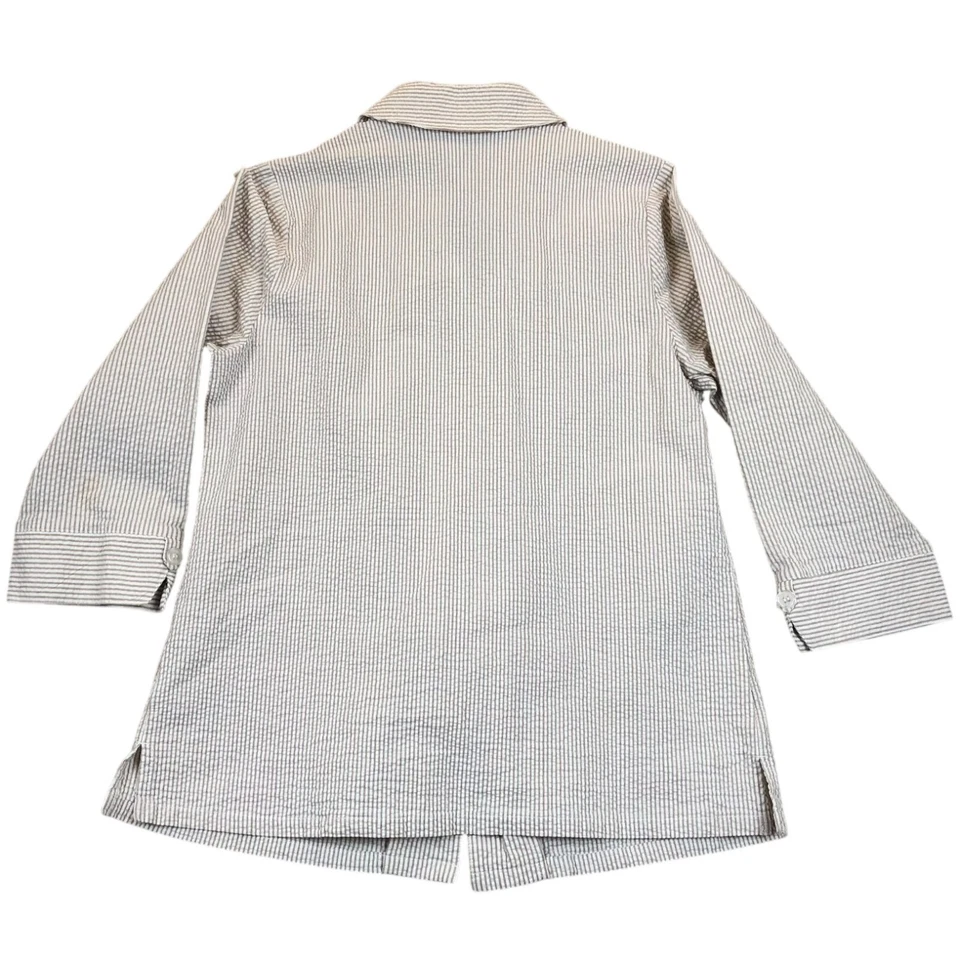 Camisa para mujer Koret Seersucker mediana manga 3/4 abotonada beige rayas Foto 2 de 4