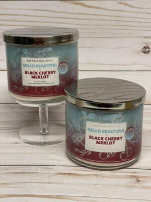 x2 Bath & Body Works Hello Beautiful & Black Cherry Merlot Blends Candles