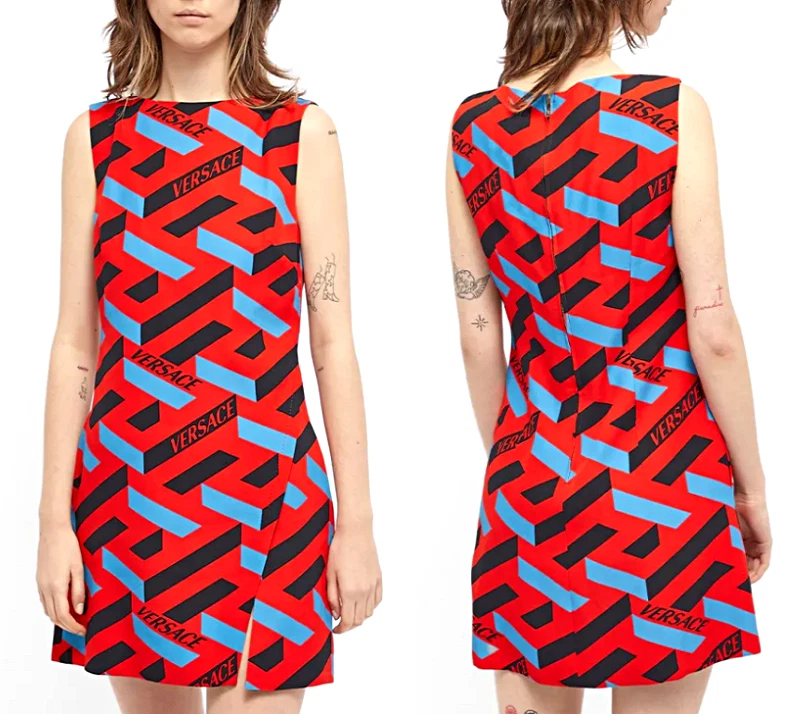 Mini abito VERSACE La Greca 3D labirinto logo stampa monogramma taglia US M IT 46 $1795