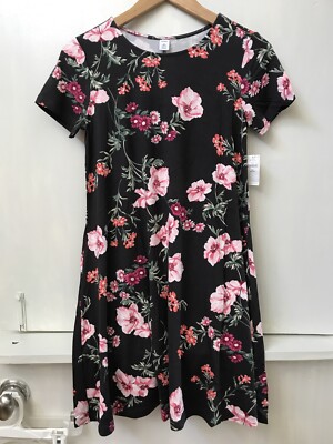 Old Navy Womens Short Sleeve Jersey Swing Dress Charcoal Gray Floral Sz XSP  NWT | eBay