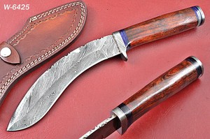 Custom-Handmade-Damascus-Kukri-Knife-Wood-Handle-W-6425