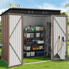 6' X 4' Outdoor Storage Shed with Lockable Doors, Metal Garden Shed Light Brown