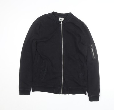 ASOS Herren Pullover schwarz durchgehender Reißverschluss Baumwolle Größe S