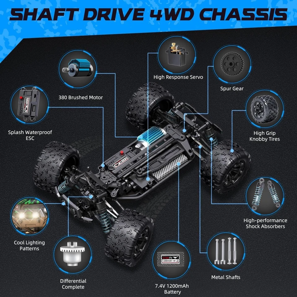 Coches de radiocontrol sin escobillas 1/18 para adultos rápidos 50+ Mph, camiones de radiocontrol 4x4 todoterreno impermeables Foto 4 de 4