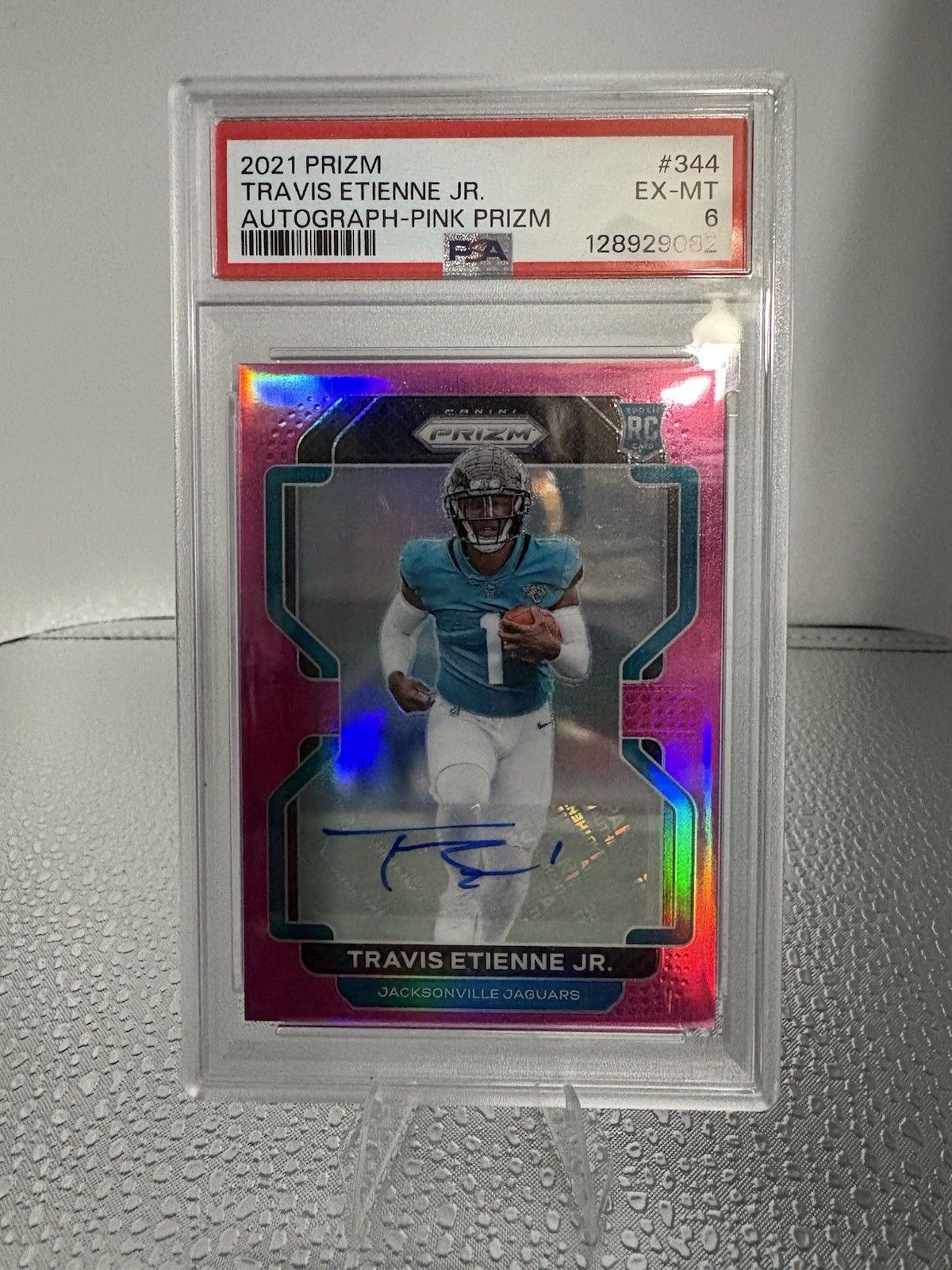 2021 Panini Prizm Rookie Travis Etienne #344 Pink Prizm Autographs (AU, RC)