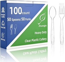 100 Count Plastic Silverware Heavy Duty 50Forks50Spoons Shatterproof BPA-Free