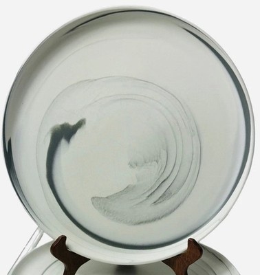 Stone & Lain Porcelain Dinner Plates 10.25'' Matte Gray White Swirl Lot Set Of 2
